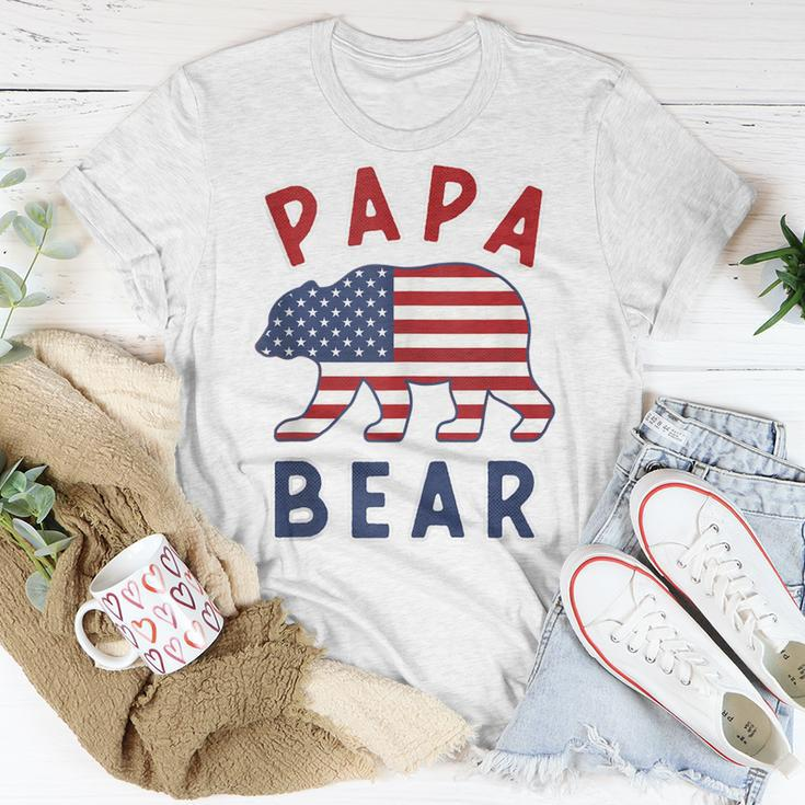 Mens American Flag Papa Bear 4Th Of July Usa Patriotic Dad Unisex T-Shirt Funny Gifts