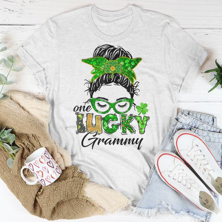 One Lucky Grammy St Patricks Day Messy Bun Mom Irish Unisex T-Shirt Funny Gifts