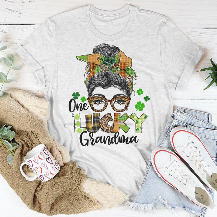 One Lucky Grandma Shamrock Plaid Leopard St Patricks Day Unisex T-Shirt Funny Gifts