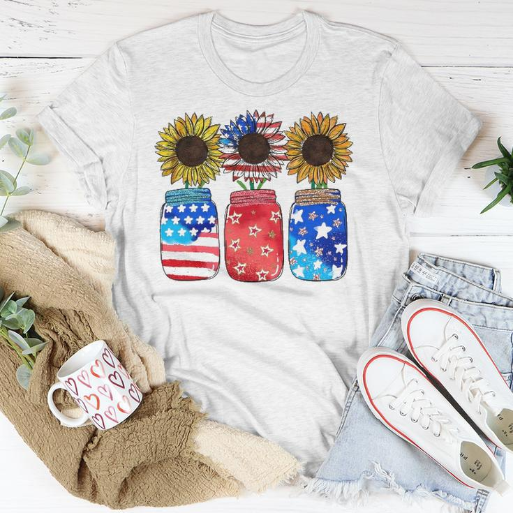 Patriotic Jar Sunflower American Flag Funny 4Th Of July Unisex T-Shirt Unique Gifts