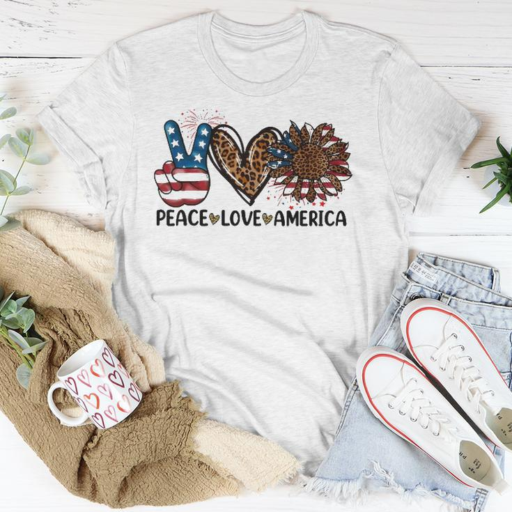 Peace Love America Sunflower Leopard Usa Flag 4Th Of July Unisex T-Shirt Unique Gifts