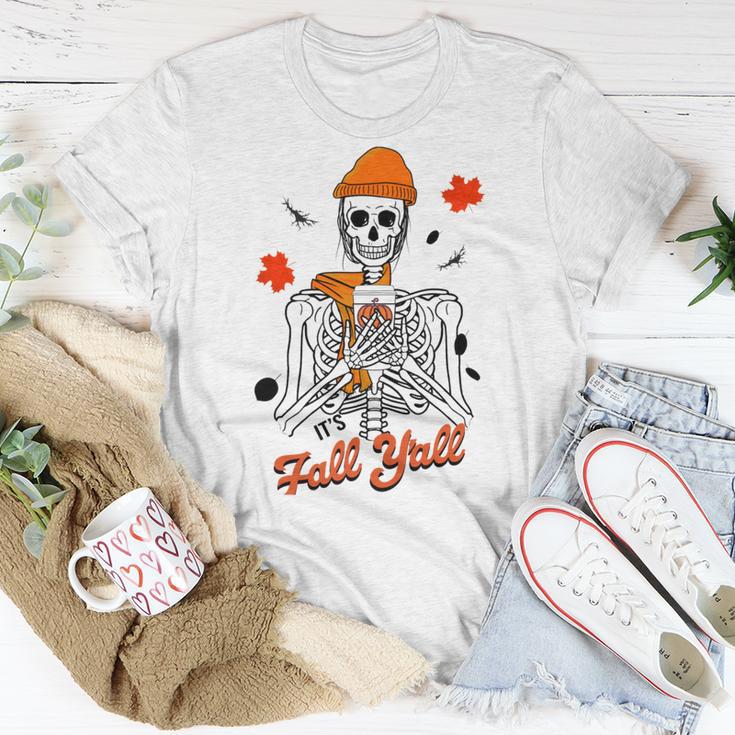 Skeleton It’S Fall Y’All Thanksgiving Funny Autumn Halloween Unisex T-Shirt Funny Gifts