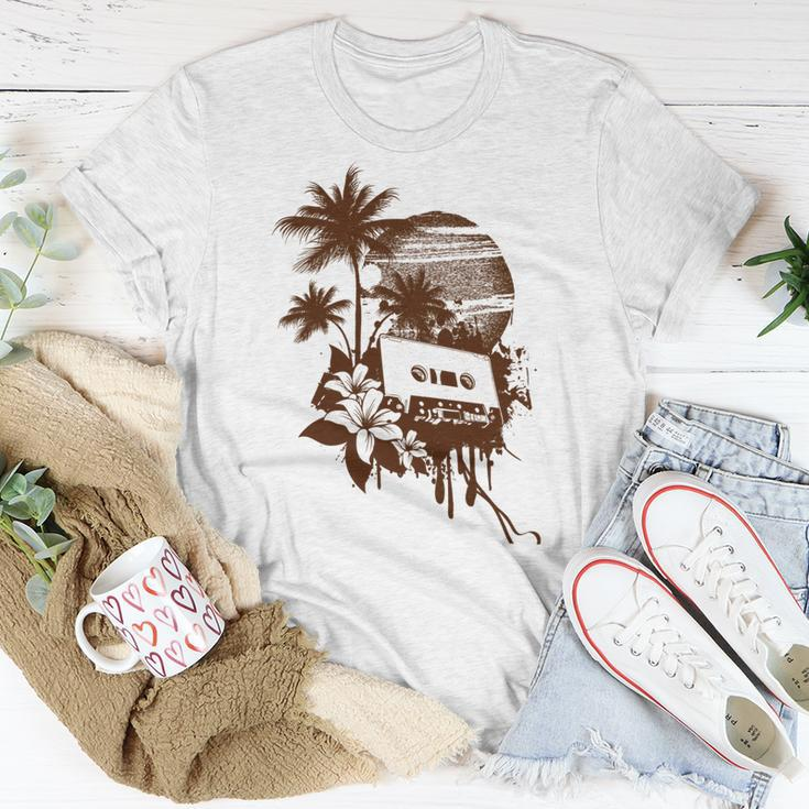 Summer Party Brown Palm Trees Flower Cassette Unisex T-Shirt Unique Gifts