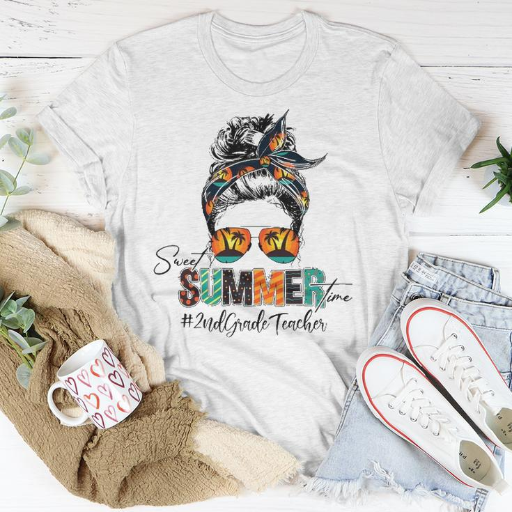 Sweet Summer Time 2Nd Grade Teacher Messy Bun Beach Vibes Unisex T-Shirt Unique Gifts