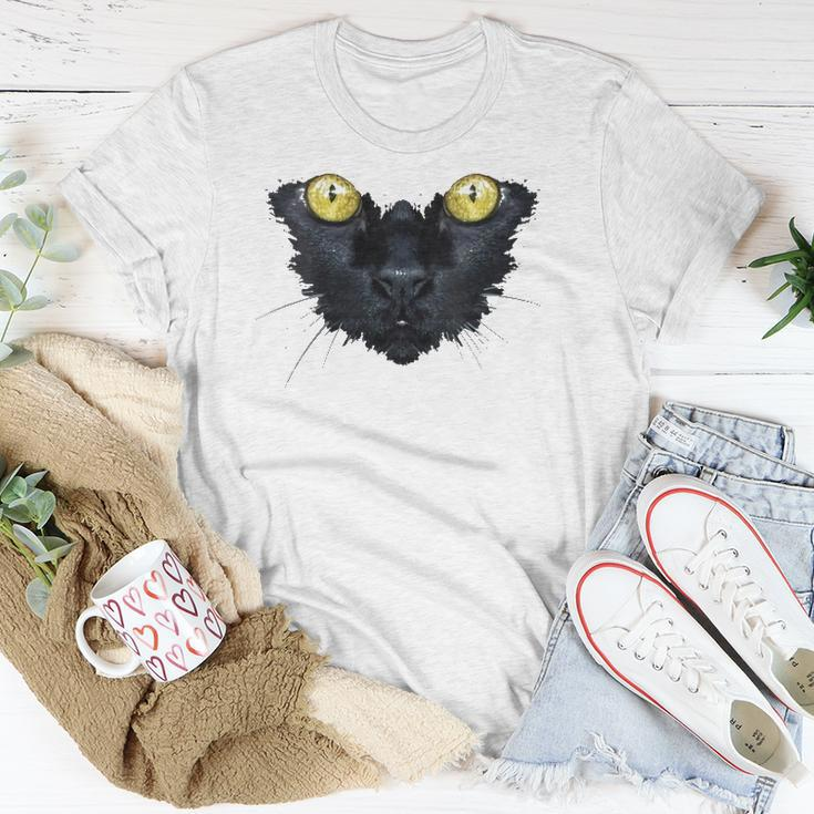 Womens Black Cat Yellow Eyes Kitty Kitten Cat Face Unisex T-Shirt Unique Gifts