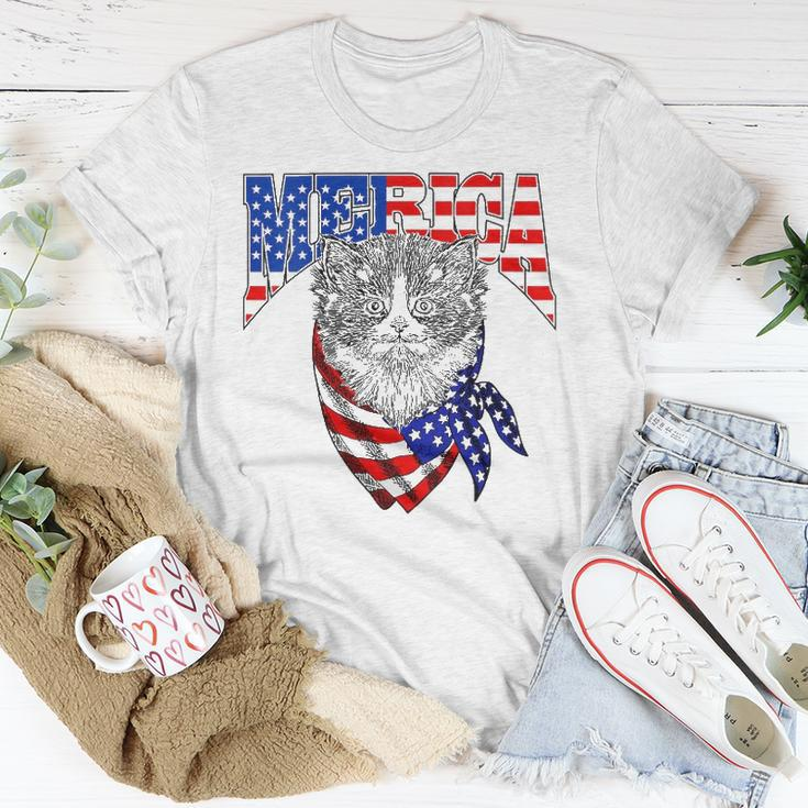 Womens Merica Cat Happy 4Th Of July American Flag Great Family Gift V-Neck Unisex T-Shirt Unique Gifts