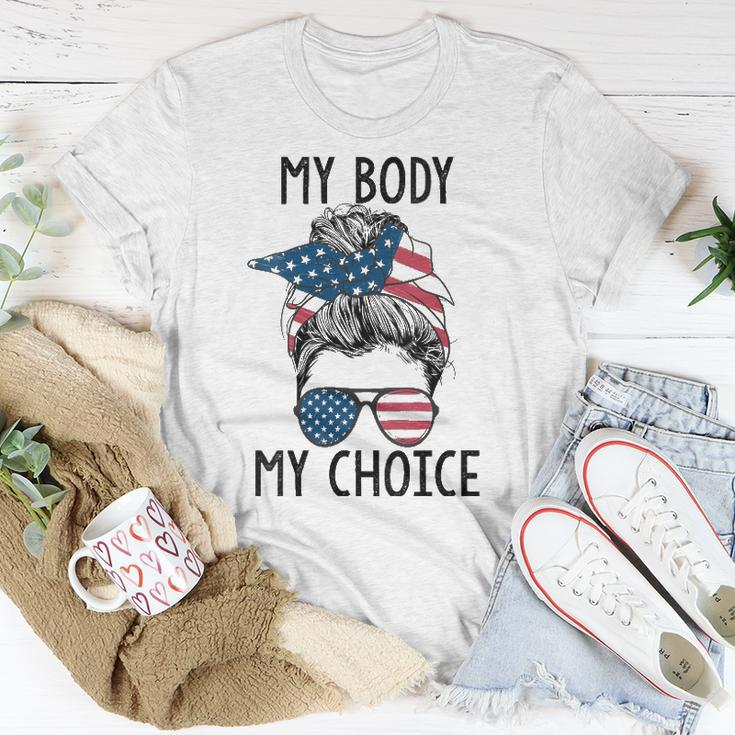 Womens My Body My Choice Pro Choice Messy Bun Us Flag Feminist Unisex T-Shirt Unique Gifts