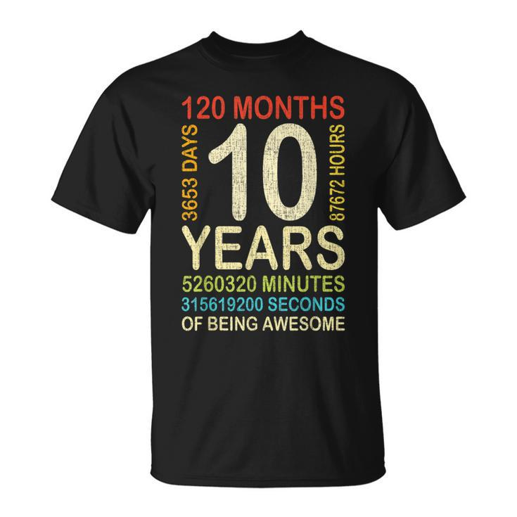 10Th Birthday 10 Years Old Vintage Retro 120 Months Boy Girl  Unisex T-Shirt
