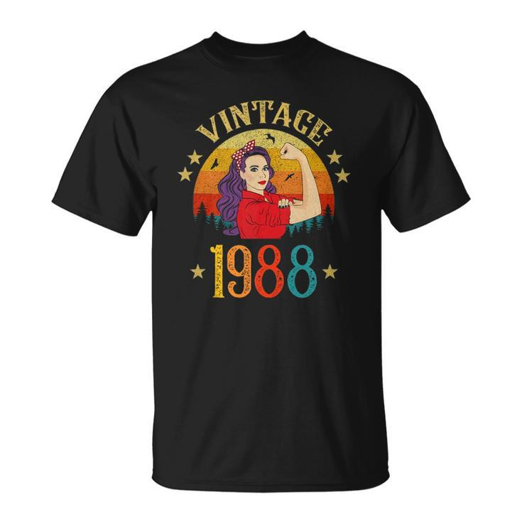 34Th Birthday Gift 34 Years Old For Women Retro Vintage 1988  Unisex T-Shirt