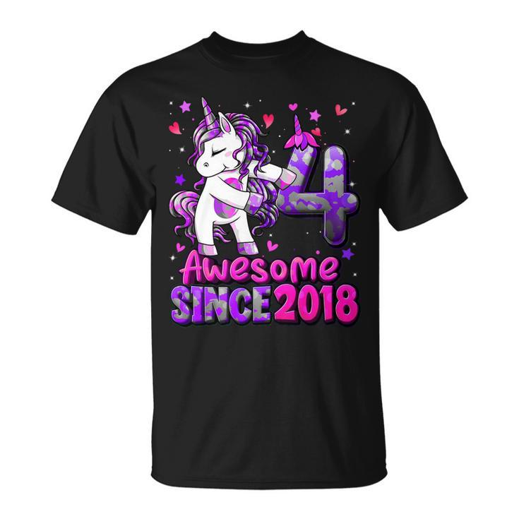 4 Years Old Unicorn Flossing 4Th Birthday Girl Unicorn Party T-Shirt Unisex T-Shirt