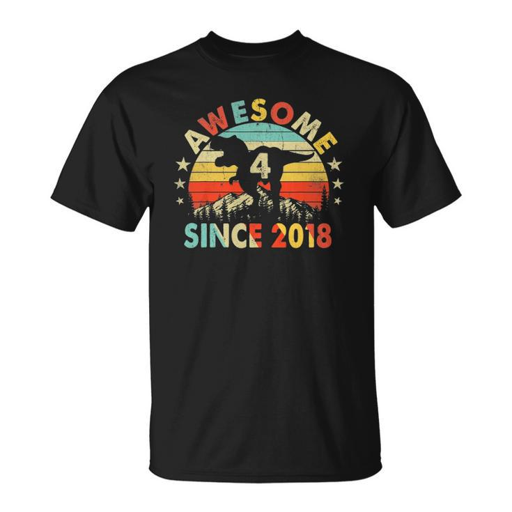 4Th Birthday Dinosaur 4 Years Old Awesome Since 2018 Boys Unisex T-Shirt
