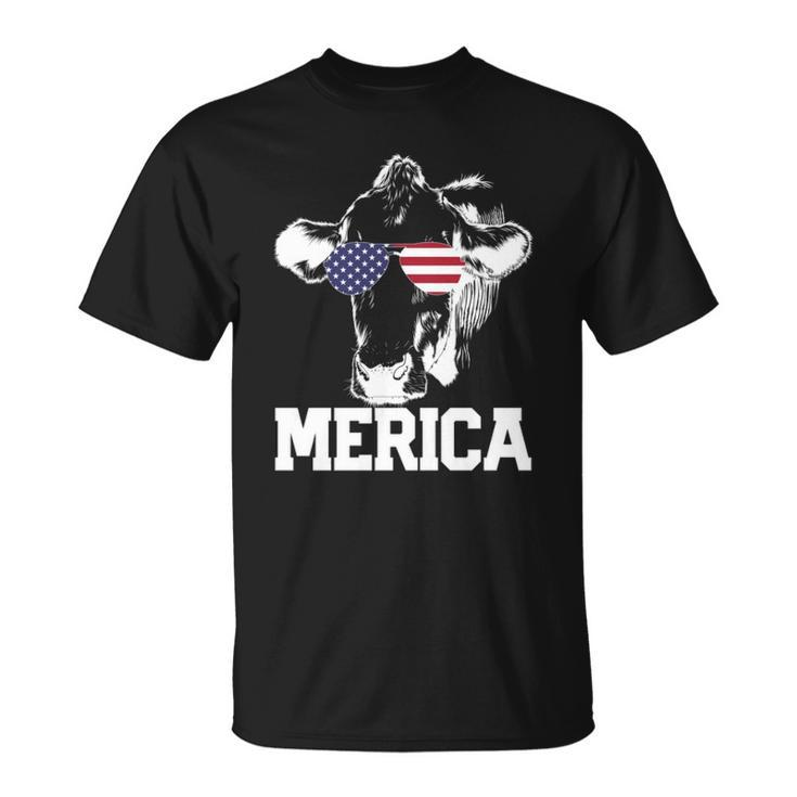 4Th Of July 4Th Cow American Flag Usa Men Women Retro Merica Unisex T-Shirt