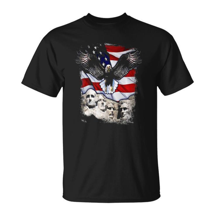 4Th Of July American Bald Eagle Mount Rushmore Merica Flag  Unisex T-Shirt