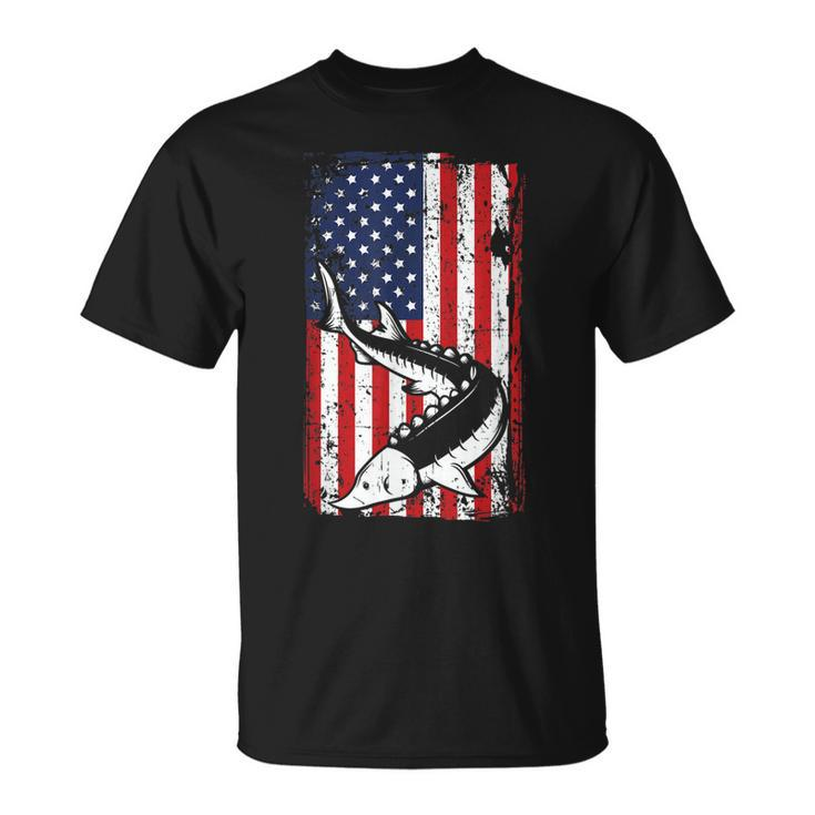4Th Of July American Flag Sturgeon Fishing Dad Grandpa Gifts  Unisex T-Shirt