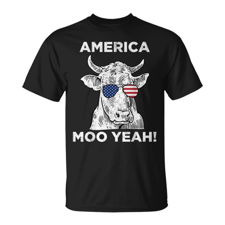 4Th Of July Funny Moo Yeah Cow Glasses T  Boys Girls Us Unisex T-Shirt