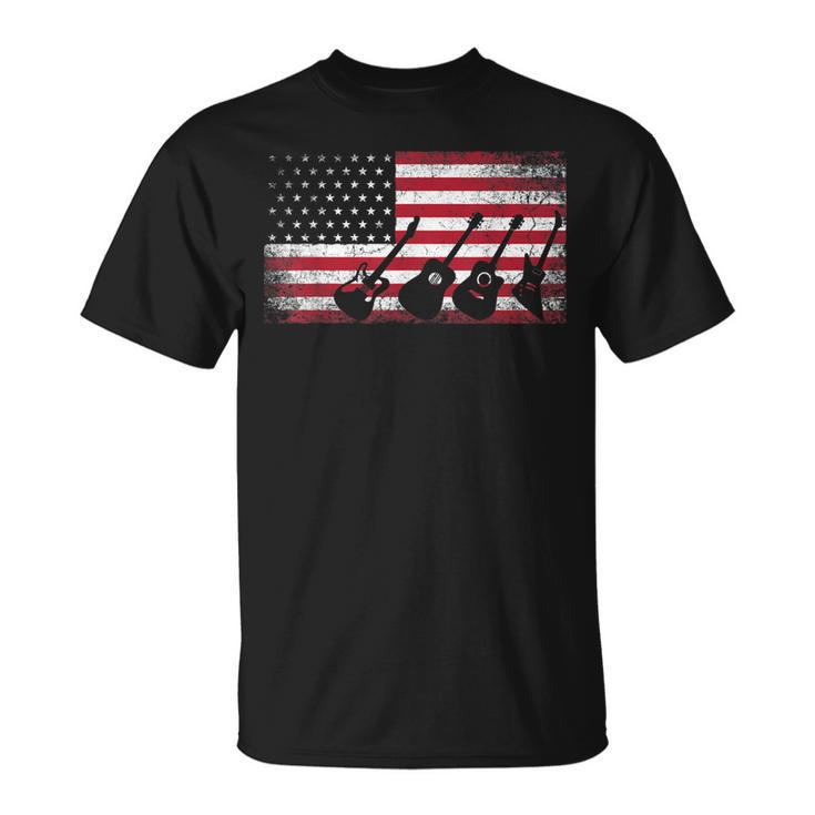 4Th Of July Gift For Men Dad Guitar Musician American Flag  Unisex T-Shirt