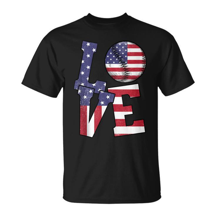 4Th Of July Love Baseball Patriotic Usa Flag For Dad Mom  Unisex T-Shirt