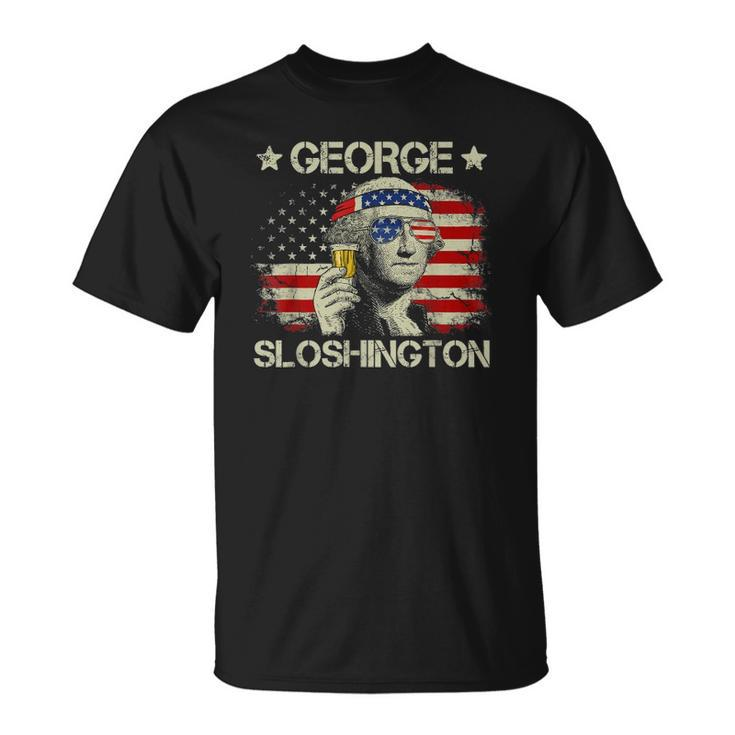 4Th Of July Merica George Sloshington Beer Drinking Usa Flag Unisex T-Shirt