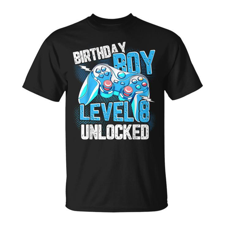8Th Birthday Boy Girl Kid 8 Years Old Level 8 Unlocked Gamer  Unisex T-Shirt