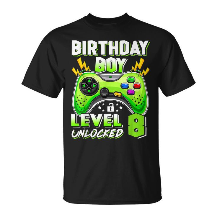 8Th Birthday Boy Level 8 Unlocked Video Game Eight Years Old Unisex T-Shirt