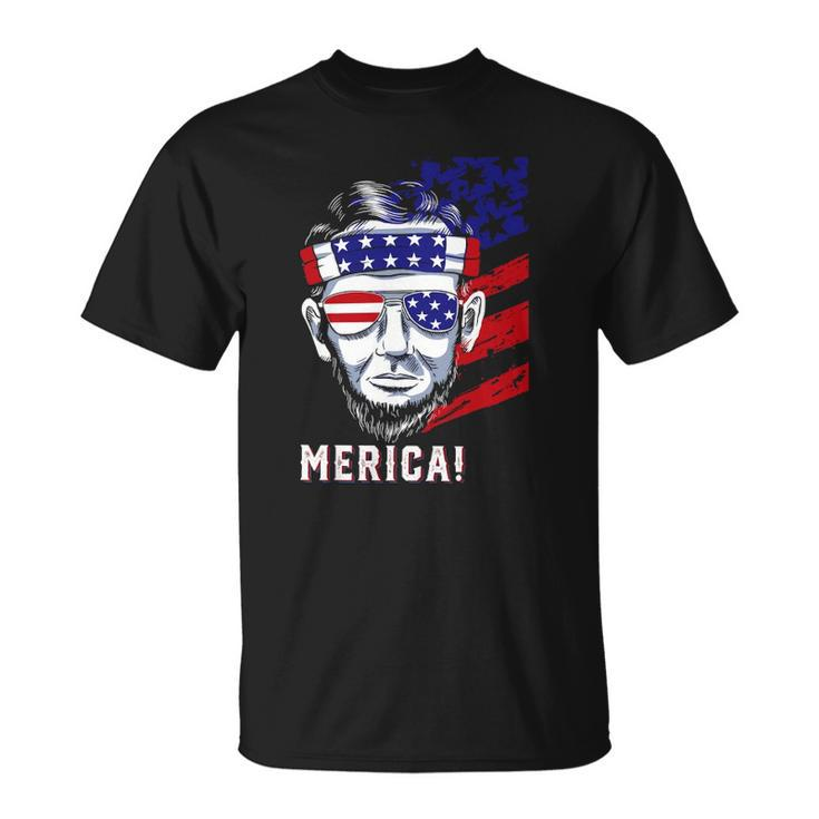 Abraham Lincoln 4Th Of July Merica Men Women American Flag  Unisex T-Shirt