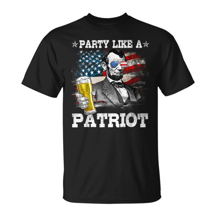 Abraham Lincoln Party Like A Patriot 4Th Of July  Unisex T-Shirt