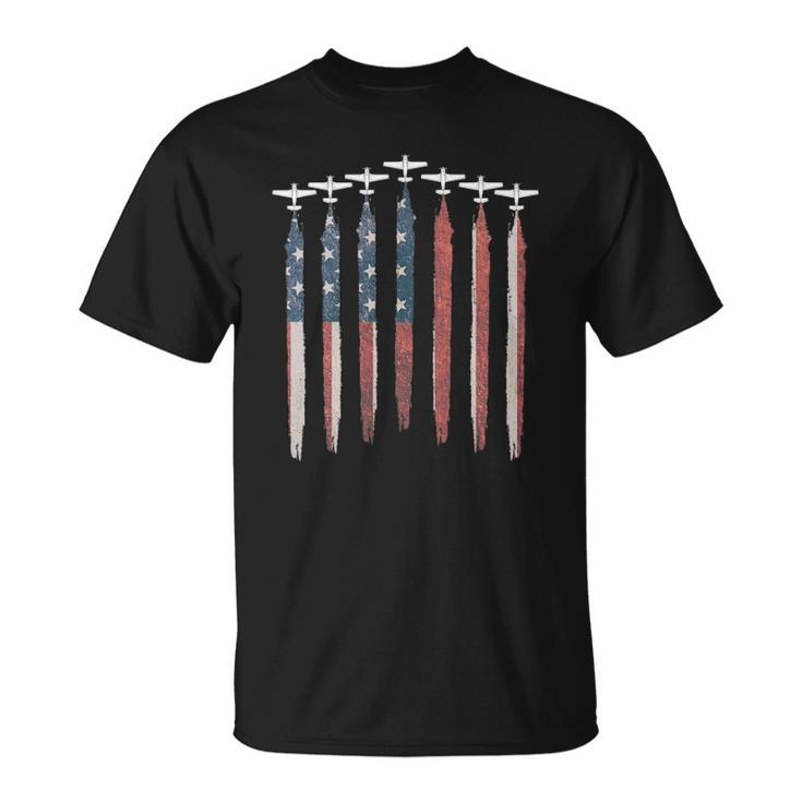 Airplane Pilot Flying Usa Flag Patriot American 4Th Of July Unisex T-Shirt