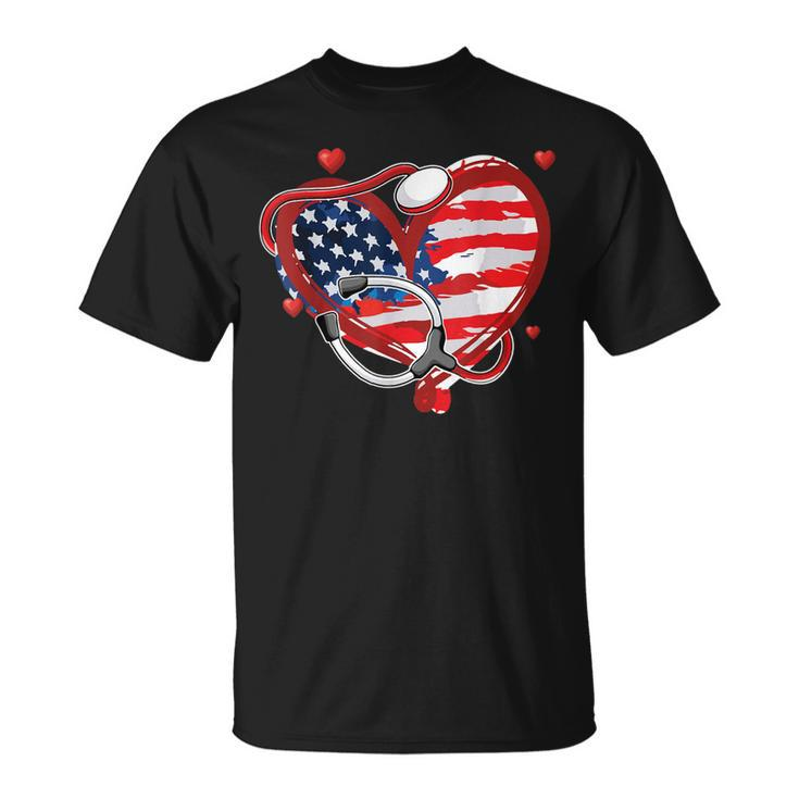 All American Nurse 4Th Of July Patriotic Usa Flag Nursing  Unisex T-Shirt