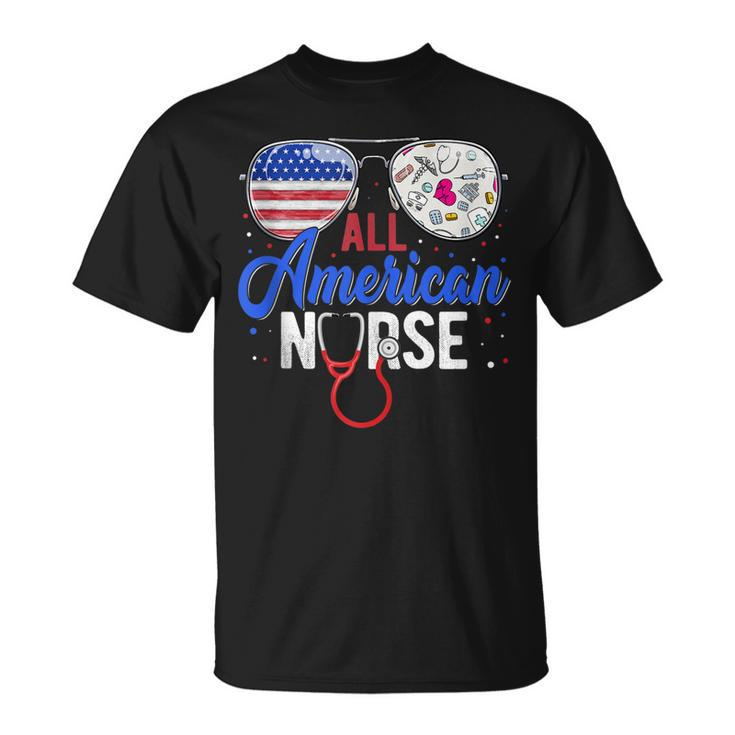 All American Nurse Scrub Heart Stethoscope 4Th Of July Nurse  Unisex T-Shirt