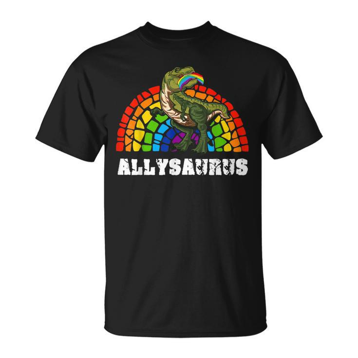 Allysaurus Dinosaur In Rainbow Flag For Ally Lgbt Pride  V3 Unisex T-Shirt