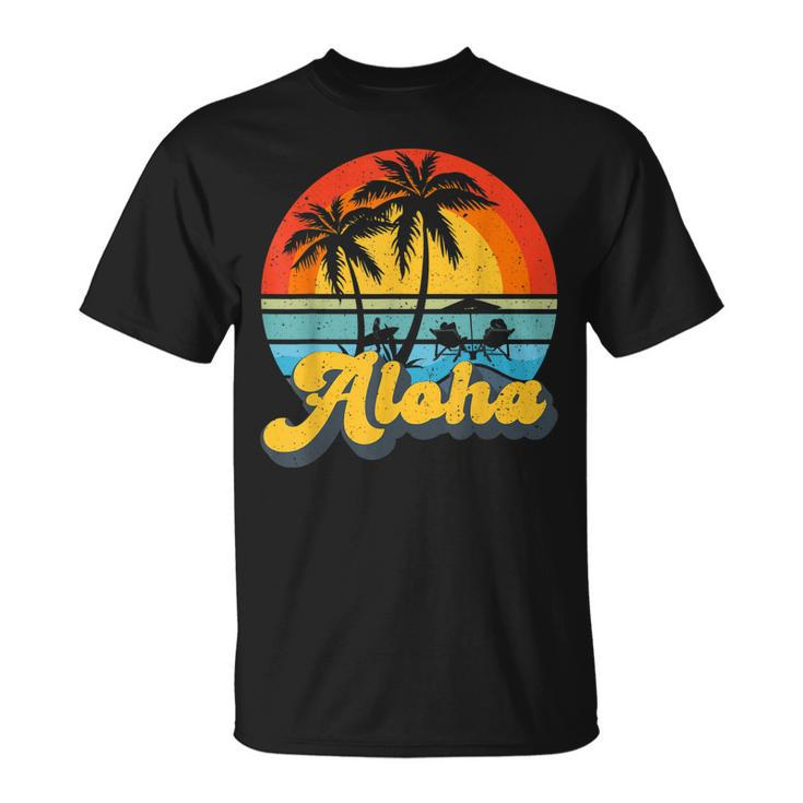 Aloha Hawaii Hawaiian Island Vintage Palm Tree Surfboard  V2 Unisex T-Shirt