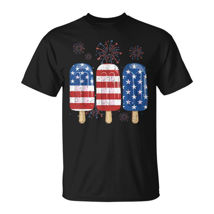 America 4Th Of July Popsicle Ice Cream Us Flag Patriotic  Unisex T-Shirt