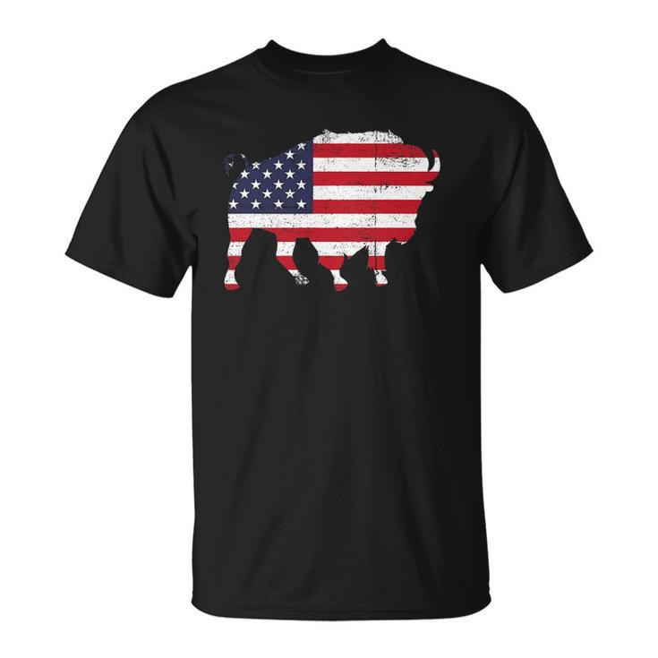 American Bison 4Th Of July Wildlife Animal Us Flag Buffalo Unisex T-Shirt