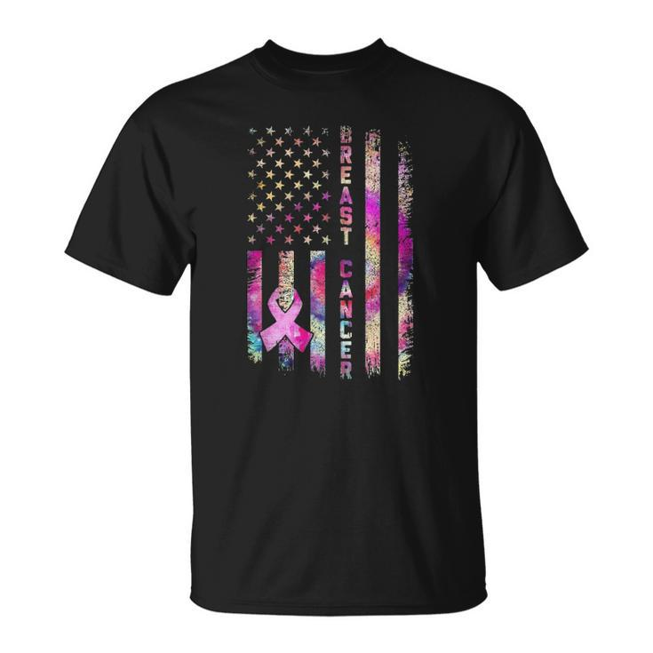 American Flag Breast Cancer Awareness Support Tie Dye Unisex T-Shirt