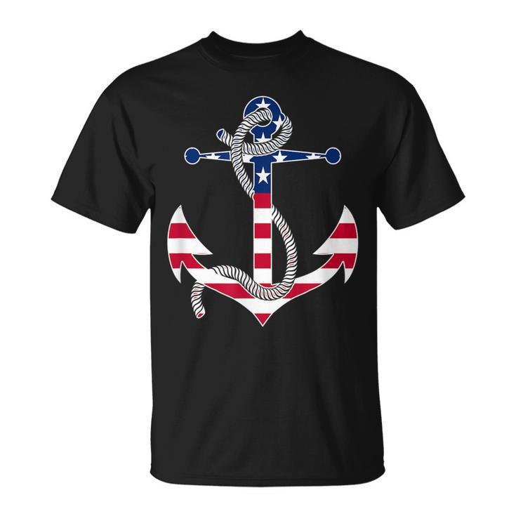 American Flag Patriotic Anchor - Memorial Day 4Th Of July  Unisex T-Shirt