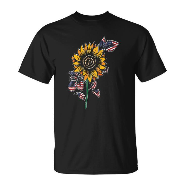 American Flag Sunflower Design Patriotic Usa Flag Sunflower Unisex T-Shirt