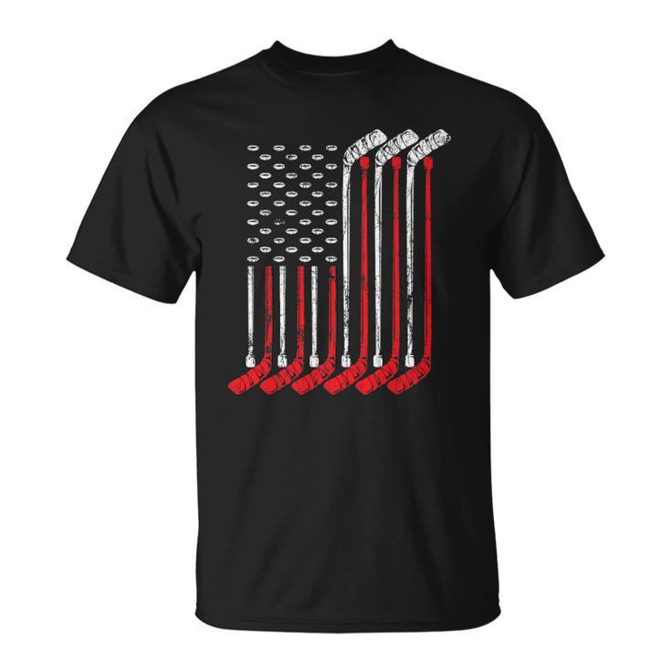 American Flag Vintage Retro Ice Hockey Gift Sports Patriot Unisex T-Shirt