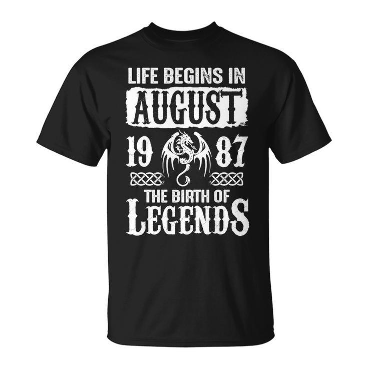 August 1987 Birthday Life Begins In August 1987 T-Shirt