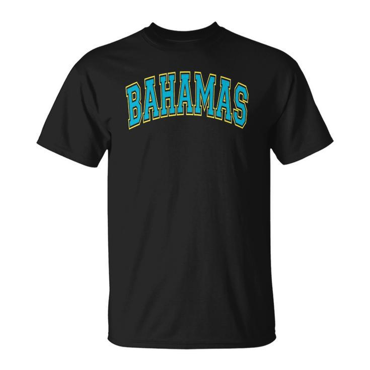 Bahamas Varsity Style Teal Text With Yellow Outline Unisex T-Shirt