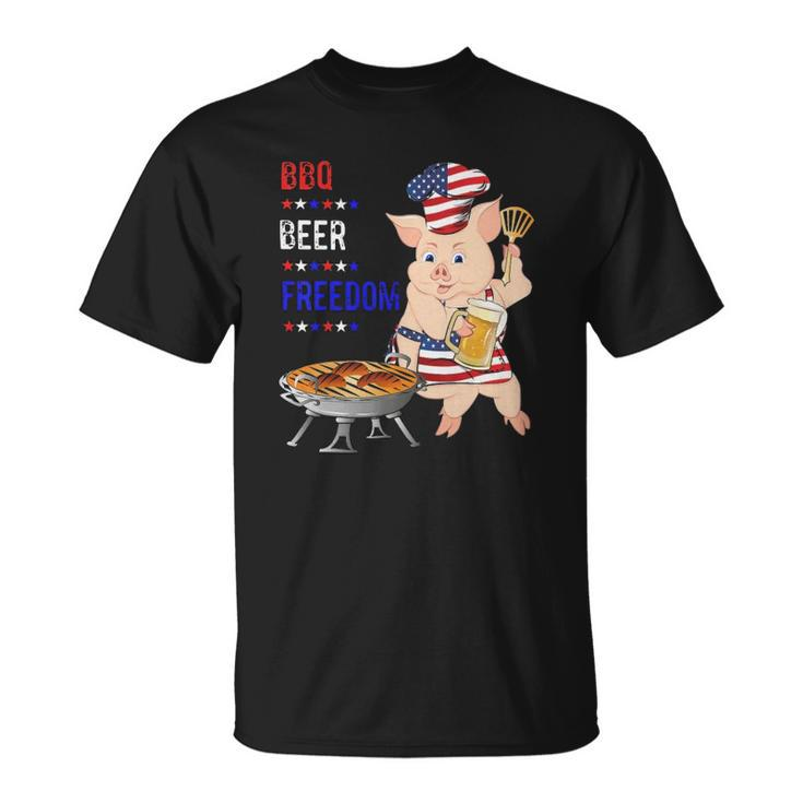 Bbq Beer Freedom Pig American Flag Unisex T-Shirt