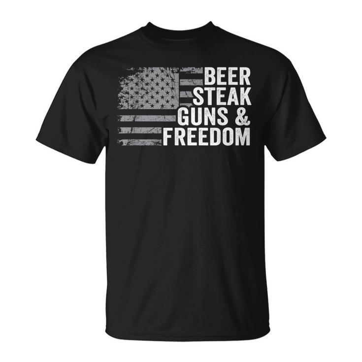 Beer Steak Guns & Freedom - 4Th July Usa Flag Drinking Bbq  Unisex T-Shirt