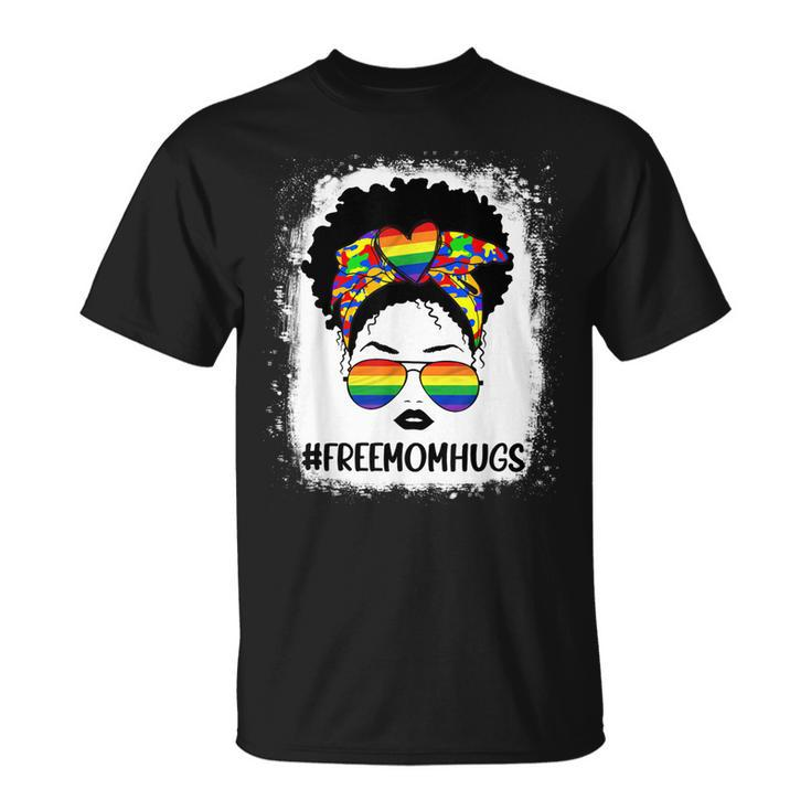 Black Womens Free Mom Hugs Messy Bun Lgbt Pride Rainbow  Unisex T-Shirt