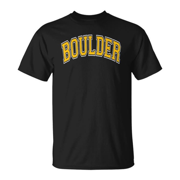 Boulder Colorado Co Varsity Style Amber Text Unisex T-Shirt