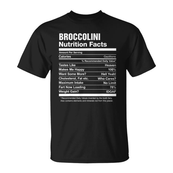 Broccolini Nutrition Facts Funny Unisex T-Shirt