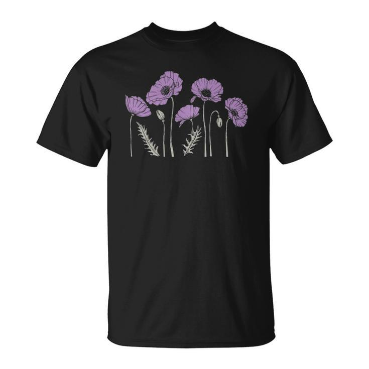 Casual Purple Poppy Flowers Graphic  For Women Unisex T-Shirt