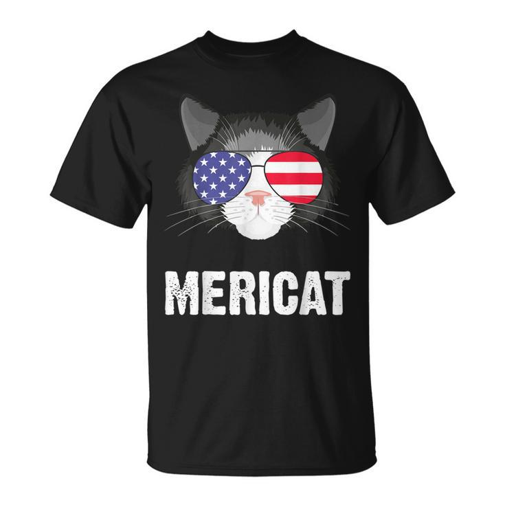 Cat American Flag Independence Day Mericat 4Th Of July  Unisex T-Shirt
