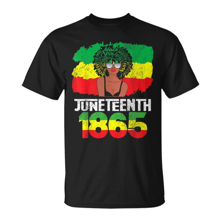 Celebrate Juneteenth Messy Bun Black Women 1865  Unisex T-Shirt