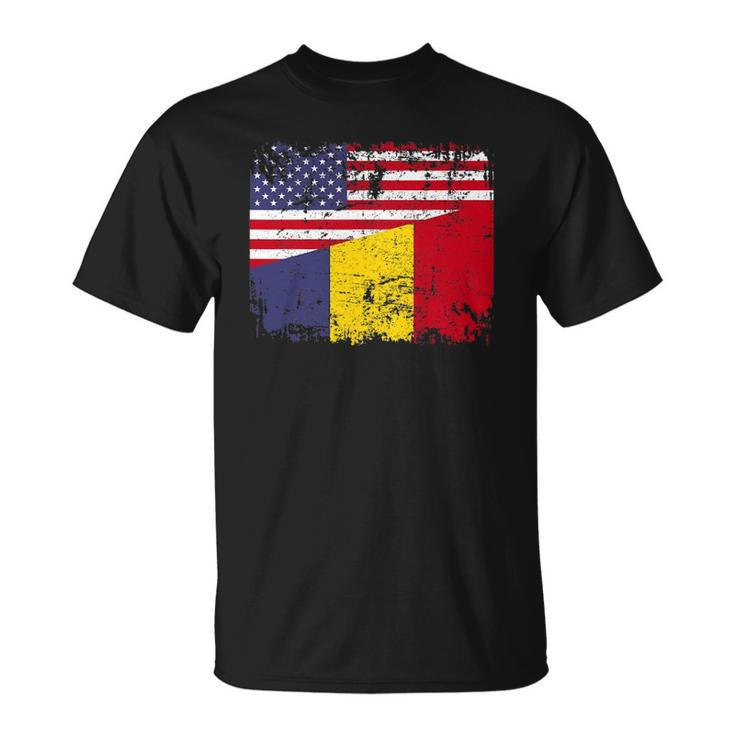 Chadian Roots Half American Flag Usa Chad Flag Unisex T-Shirt