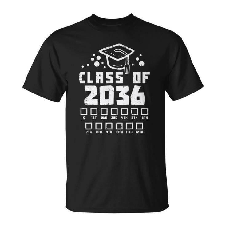 Class Of 2036 Checklist Kindergarten Graduation Grow With Me Unisex T-Shirt