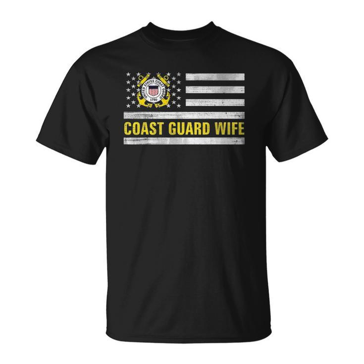Coast Guard Wife With American Flag Gift For Veteran Day Unisex T-Shirt